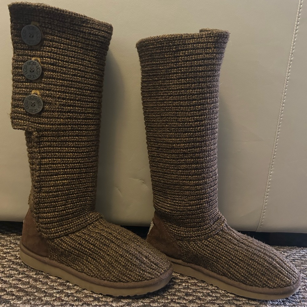 UGG Classic Cardy Tall Sweater Boot in Brown, Size 10